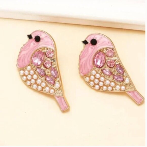 ⭐️❤️ FREE Bird Rhinestone Chick Animal Chic Glam Elegant Party Shimmer Earrings - Picture 3 of 4